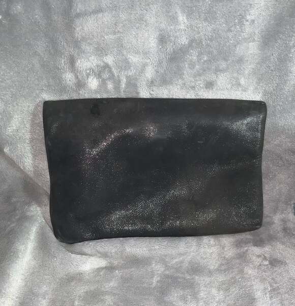 agnès b. Black Metallic Shimmer Leather Foldover Clutch Bag - Picture 2 of 4